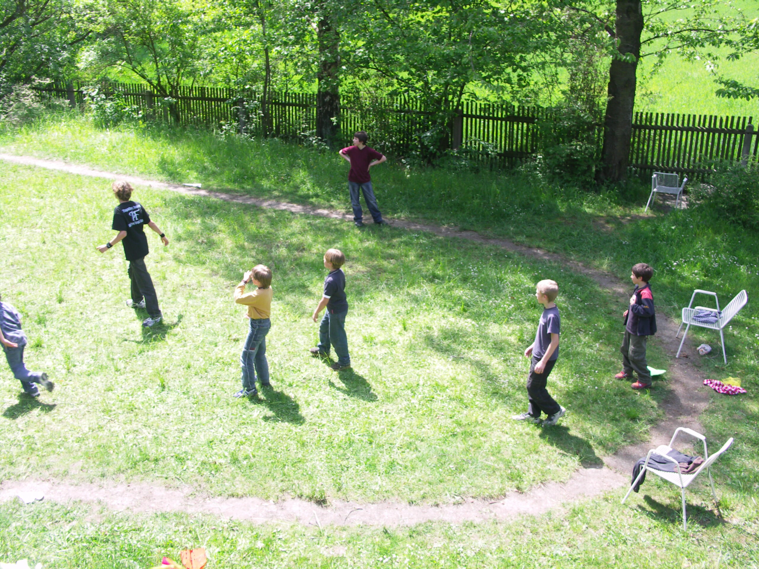 Children are playing together in a meadow